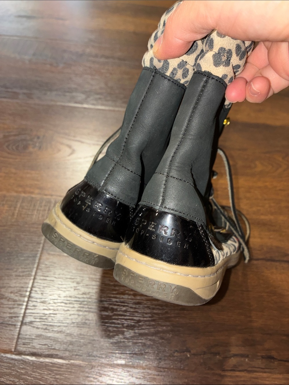 SPERRY TOP-SIDER HIGH TOP BOOTS Black LEOPARD Leather Lace-Up SZ 7.5 - Picture 7 of 8